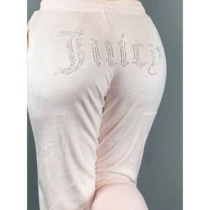 Y2K Juicy Couture‎ Rhinestone Bling Velour Track Pants Size M Powder Pink Logo